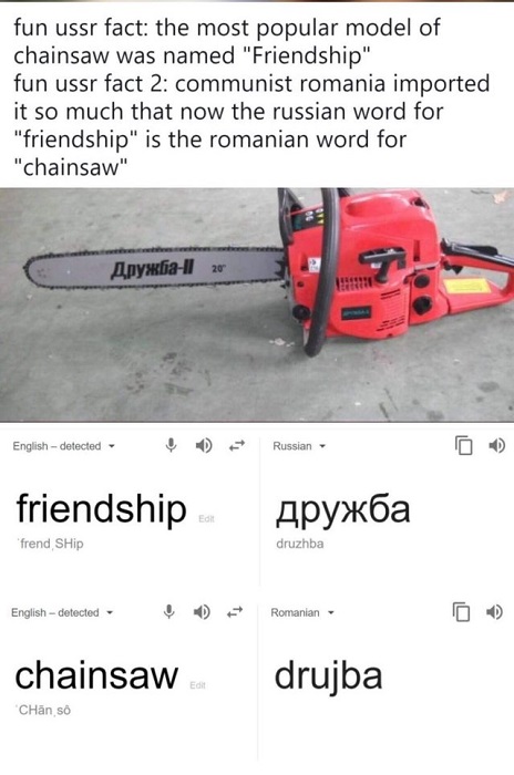 drujba - cuvânt eponim din rusă care înseamnă prietenie
